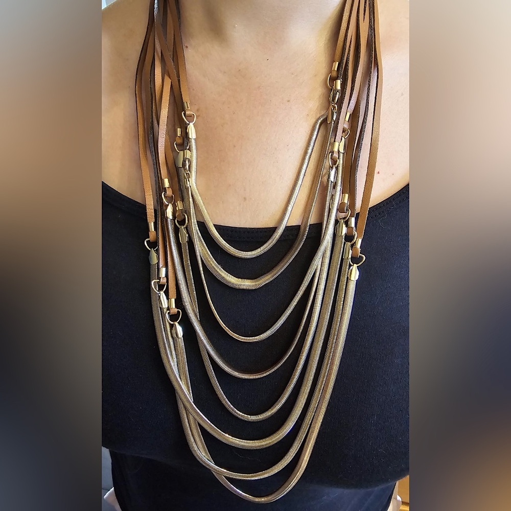 BCBGMaxazria Elegant Multi-Layer Brown and Gold Necklace